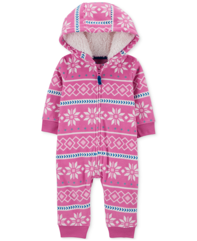 Carter's Baby Girls Fair Isle-print Faux-sherpa Jumpsuit In Pink
