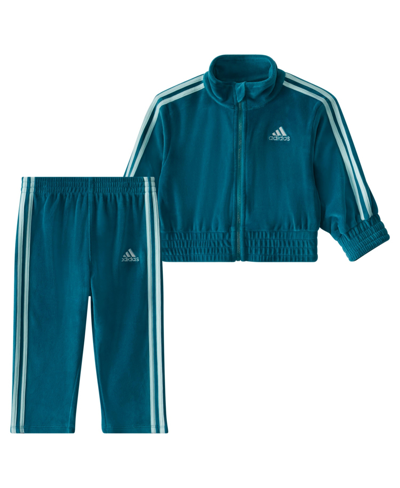 Adidas Originals Baby Girls Velour Jacket And Pants, 2 Piece Set In Arctic Fusion