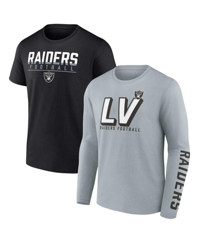 Fanatics Men's  Silver, Black Las Vegas Raiders Two-pack T-shirt Combo Set In Silver,black