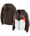 Wear By Erin Andrews Brown/white Cleveland Browns Color Block Light Weight Modest Crop Full-zip Hood In Brown,white