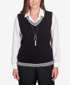 ALFRED DUNNER PETITE DOWNTOWN VIBE STRIPE TRIM VEST WITH COLLAR SWEATER