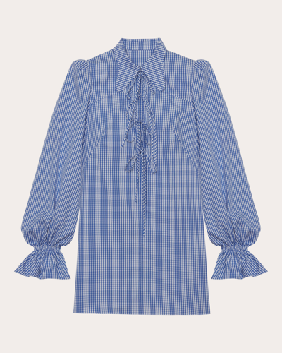 The Vampire's Wife The Bird In A Cage Gingham Cotton-poplin Mini Dress In Blue