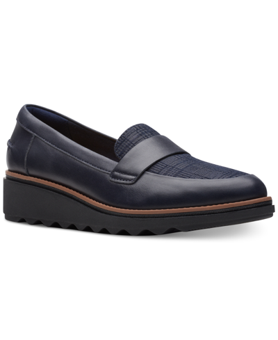 Clarks Women's Sharon Gracie Slip-on Loafer Flats In Navy Leather