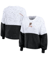 WEAR BY ERIN ANDREWS WOMEN'S WEAR BY ERIN ANDREWS WHITE, BLACK SAN FRANCISCO GIANTS COLOR BLOCK SCRIPT PULLOVER SWEATER