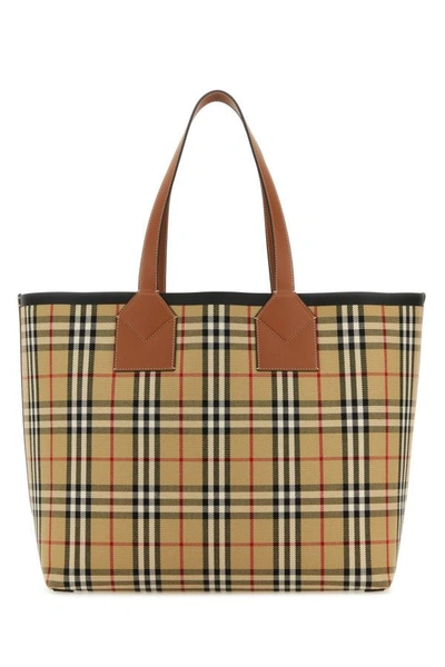 BURBERRY BURBERRY WOMAN EMBROIDERED CANVAS LONDON SHOPPING BAG