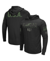 Colosseum Men's Black Kansas Jayhawks Oht Military-inspired Appreciation Hoodie Long Sleeve T-shirt In Black