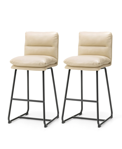 Glitzhome Set Of 2 Leatherette Modern Thick Bar Stool With Metal Legs In Cream