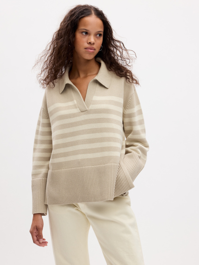 Gap 24/7 Split-hem Polo Shirt Sweater In Cobblestone Beige