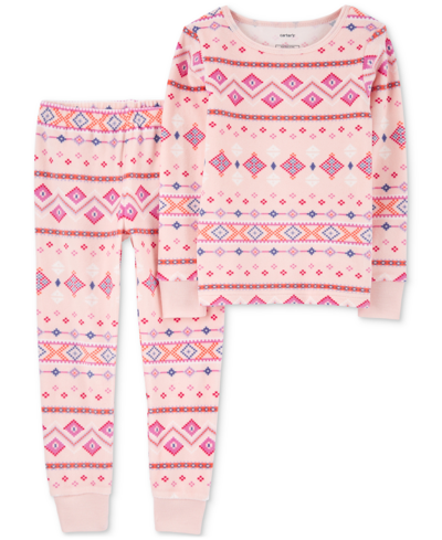 Carter's Babies' Toddler Girls Fair Isle Fuzzy Velboa Pajamas, 2 Piece Set In Pink