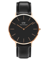 DANIEL WELLINGTON MEN'S CLASSIC SHEFFIELD BLACK LEATHER WATCH 40MM