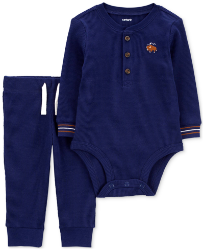 Carter's Baby Boys Thermal Bodysuit And Pants, 2 Piece Set In Navy