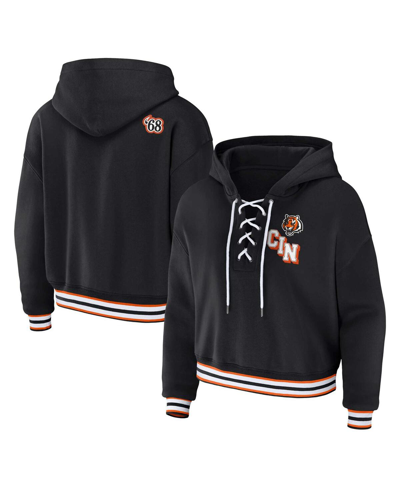 Wear By Erin Andrews Women's  Black Cincinnati Bengals Plus Size Lace-up Pullover Hoodie