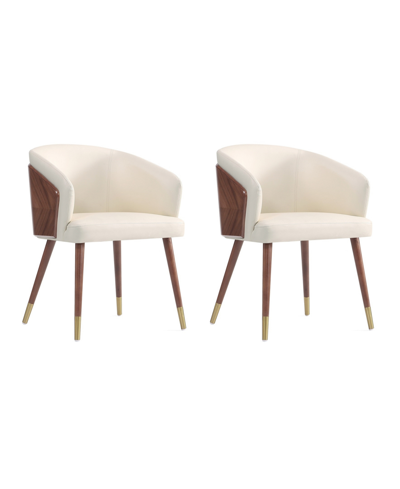 Manhattan Comfort Reeva 2-piece Faux Leather Upholstered Dining Chair Set In Walnut And Cream