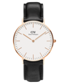 Daniel Wellington Unisex Classic Sheffield Black Leather Watch 36mm In Black