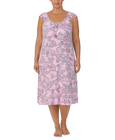 Ellen Tracy Plus Size Sleeveless Midi Nightgown In Pink Ground