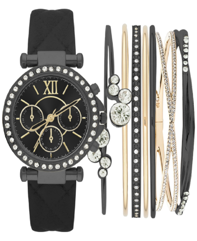 Jessica Carlyle Women's Black Leather Strap Watch 36mm Gift Set