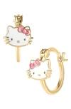 Hello Kitty Enamel Hoop Earrings In Metallic Gold