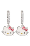 Hello Kitty ® Sterling Silver Cz Huggie &  Dangle Earrings In Sterling Silver