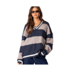 Edikted Women's Romie V Neck Cable Knit Sweater In Navy
