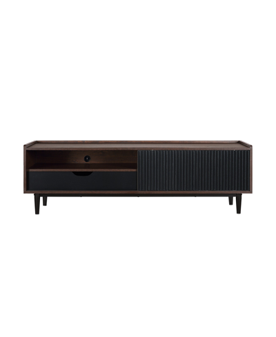 Manhattan Comfort Duane 59.25" Medium Density Fibreboard Ribbed Tv Stand In Dark Brown And Black