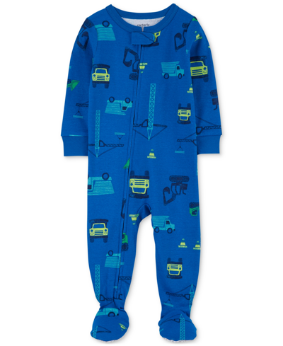 Carter's Baby Boys 1-piece Construction-print Sleep And Play Footed Pajama In Blue