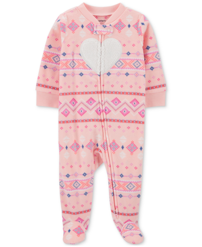 Carter's Baby Girls Fair Isle Zip-up Fleece Sleep & Play Footed Coverall In Pink