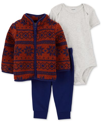 Carter's Baby Boys Little Jacket, Bodysuit And Pants, 3 Piece Set In Multi