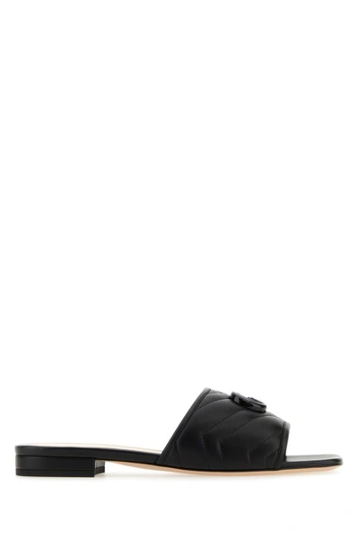 Gucci Black Marmont Logo Plaque Leather Mules