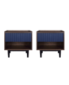Manhattan Comfort Duane 2-piece Medium Density Fibreboard Ribbed 1-drawer Nightstand Set In Dark Brown And Navy Blue