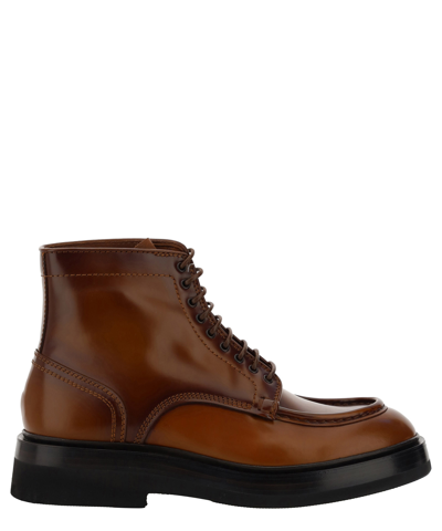 Santoni Lace-up Leather Boots In Laine