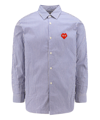 Comme Des Garçons Play Broad-striped Heart-embroidered Shirt In Blue
