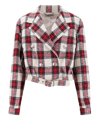Alessandra Rich Checked Cropped Wool-blend Jacket In Red