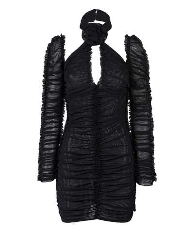 Az Factory X Ester Manas Rose Knot Ruched Mini Dress In Black