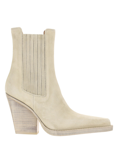 Paris Texas Angora Calf Suede Ankle Boots In White