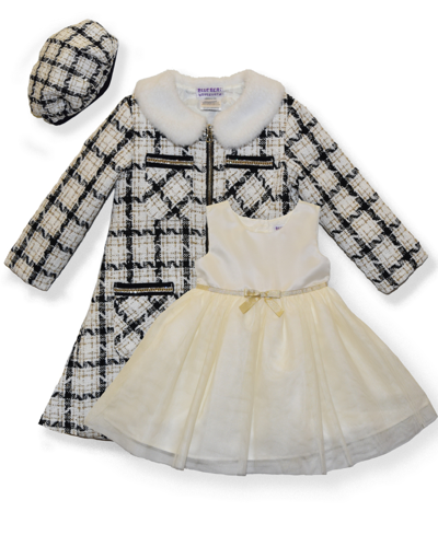 Blueberi Boulevard Kids' Toddler Girls Plaid Boucle Coat With Sleeveless Glitter Tulle Dress Set In Cream Black