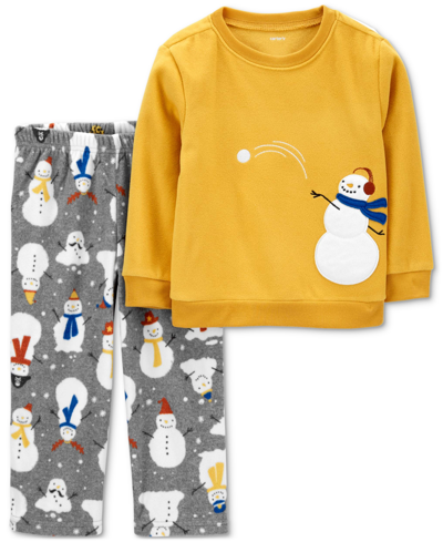 Carter's Babies' Toddler Boys Snowman Top And Fleece Pants Pajamas, 2 Piece Set In Gold
