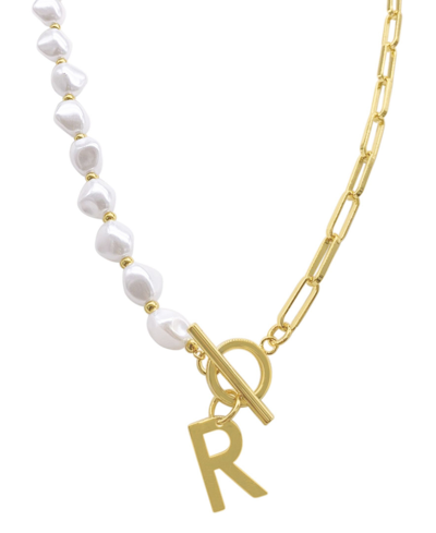 Adornia 14k Gold-plated Paperclip Chain & Mother-of-pearl Initial F 17" Pendant Necklace In Letter R