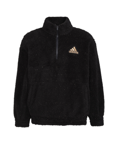 Adidas Originals Kids' Big Girls Long Sleeve Mock Neck Furry Lurex Pullover Sweatshirt In Black With Gold