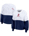 WEAR BY ERIN ANDREWS WOMEN'S WEAR BY ERIN ANDREWS WHITE, NAVY BOSTON RED SOX COLOR BLOCK SCRIPT PULLOVER SWEATER