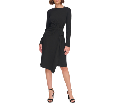 Tommy Hilfiger Women's Side-draped Long-sleeve Dress In Black