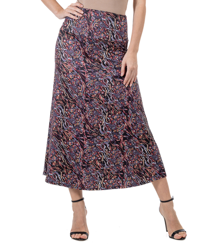 24seven Comfort Apparel Women's Abstract Floral A-line Maxi Skirt In Red Multi