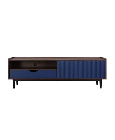 Manhattan Comfort Duane 59.25" Medium Density Fibreboard Ribbed Tv Stand In Dark Brown And Navy Blue
