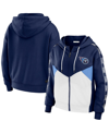 Wear By Erin Andrews Navy/white Tennessee Titans Color Block Light Weight Modest Crop Full-zip Hoodi In Navy,white