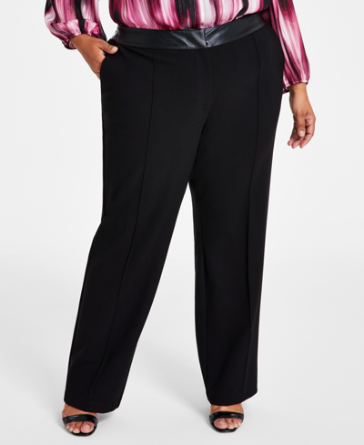 Calvin Klein High-rise Faux-leather-waist Pants In Black