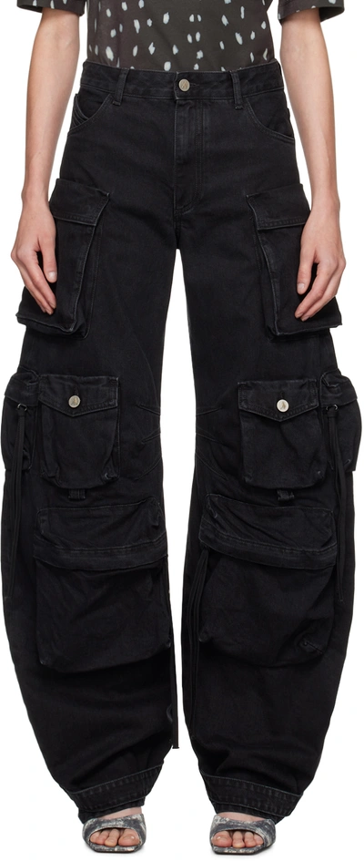 Attico Cargo Jeans Trousers Multiple Pockets Belt Loops In Black