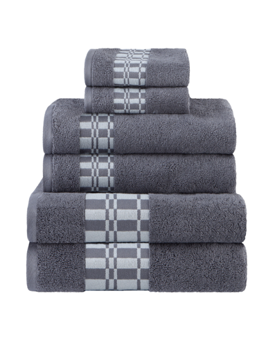 Superior Larissa Geometric Embroidered Jacquard Border Cotton 6-pc. Bath Towel Set In Gray