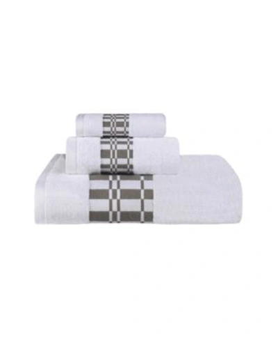 Superior Larissa Cotton Geometric Embroidered Border Assorted Towel Set Collection In Gray