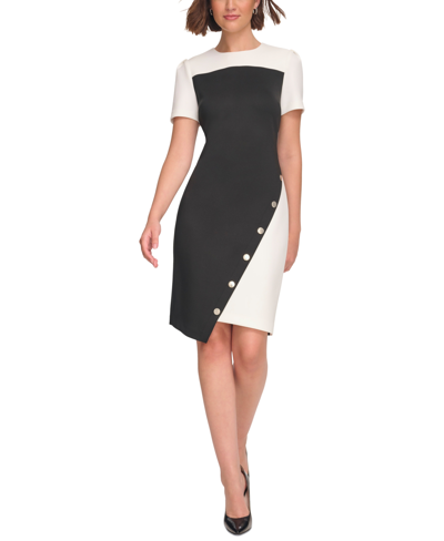 Tommy Hilfiger Women's Color-blocked Asymmetric Dress In Black.ivory
