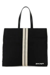 Palm Angels Man Black Canvas Shopping Bag In Black