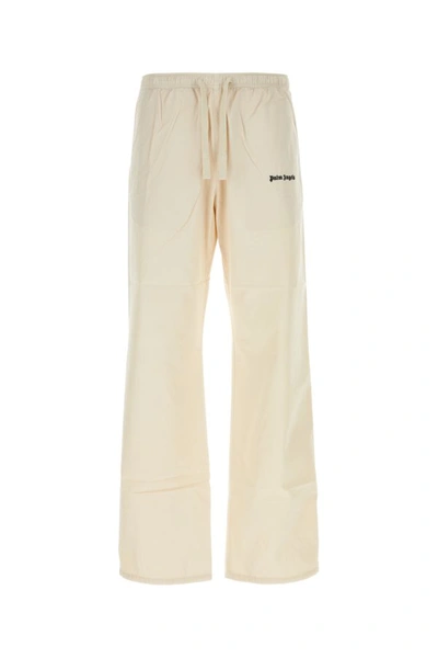 Palm Angels Man Ivory Cotton Joggers In White